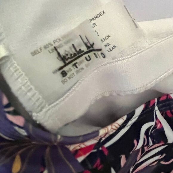 Nicole Miller Purple Palm Print Racer Back One Piece Swimsuit size large - Picture 4 of 6